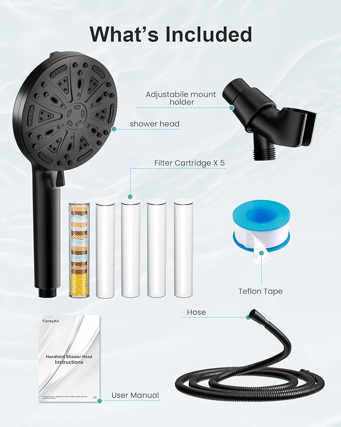 Filtered Shower Head with Handheld, FunnyAir 5" High Pressure Shower Heads, Handheld Shower Head with 5-PCS Filters for Hard Water - Remove Chlorine (5 Filters, Matte Black)