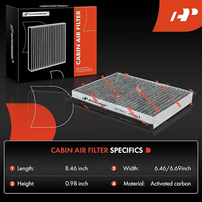 A-Premium Cabin Air Filter with Activated Carbon Compatible with Kia Models - Soul 2014 2015 2016 2017 2018 2019, Soul EV 2015-2019 - Behind Glove Box - Replace# 97133-B2000, 97133B2000