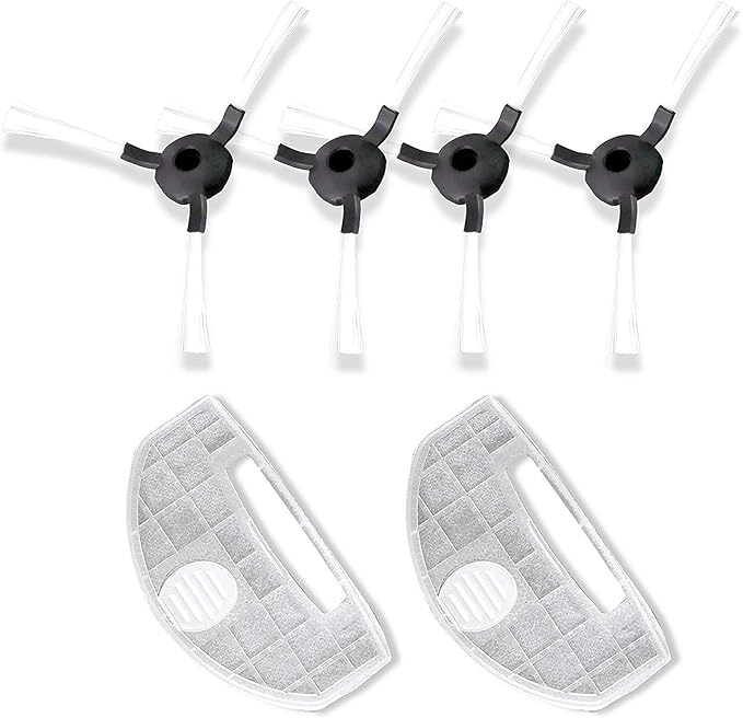 PURE CLEAN PUCRC25 and PUCRC26B Replacement Parts - (4) Rotating Side Brushes (2) Dustbin Filters - Robot Vacuum Cleaner Replacement Parts and Accessory Kit