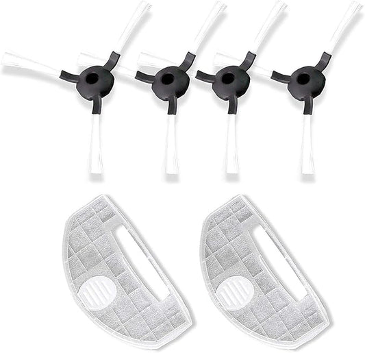 PURE CLEAN PUCRC25 and PUCRC26B Replacement Parts - (4) Rotating Side Brushes (2) Dustbin Filters - Robot Vacuum Cleaner Replacement Parts and Accessory Kit