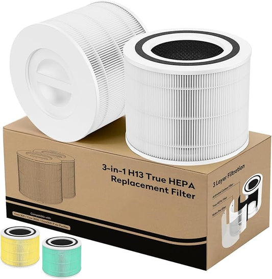 Core 300 Replacement Filter for LEVOIT Core 300/Core 300S/Core300-P Air Purifier, 3-in-1 Filter with H13 True HEPA and Activated Carbon Filter, Part No. Core 300-RF (2 Pack White)