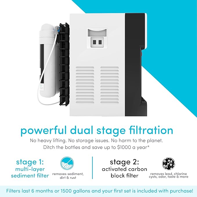 Avalon B8WHT Countertop Bottleless Water Cooler Dispenser - 2 Stage Water Filters and Installation Kit Included, NSF Certified, UL Listed, White