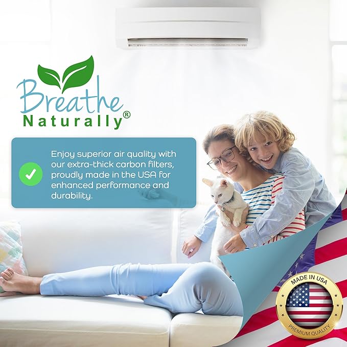 Breathe Naturally Universal Cut To Fit Carbon Activated Air Filter - Replacement Charcoal Filters - Pre Filter Carbon Sheet for Air Purifier, Vent Filters & More - Packed in USA (Pack of 2, 12x48)