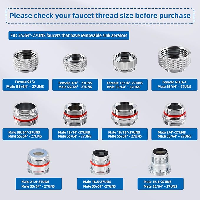 iFealClear 11 PCS Brass Faucet Adapter Kit, Kitchen Sink Aerator Adapters Fit Faucet with Removable Aerators, Male Female Thread Sink Faucet Adapter for Bathroom, Kitchen and RVs Faucets