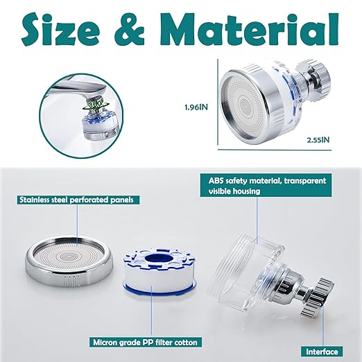 360 Degree Rotating Faucet Water Purifier, Chlorine Reduction, ABS and Stainless Steel, 3 Filter Cartridges Included