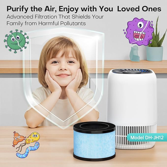 2-Pack VOOPNU JH12 Replacement Filter, 4-Stage H13 True HEPA&Efficiency Activated Carbon, for up to 99.97% of Pet Hair, Smoke, Harmful Particles and Common Household Pollutants, Stander Version, Blue