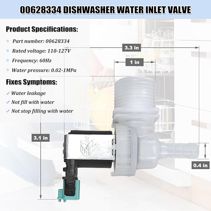 00628334 10023852 Dishwasher Water Inlet Valve - Dishwasher Water Valve Replacement Parts 33199023, 628334, 9000655808