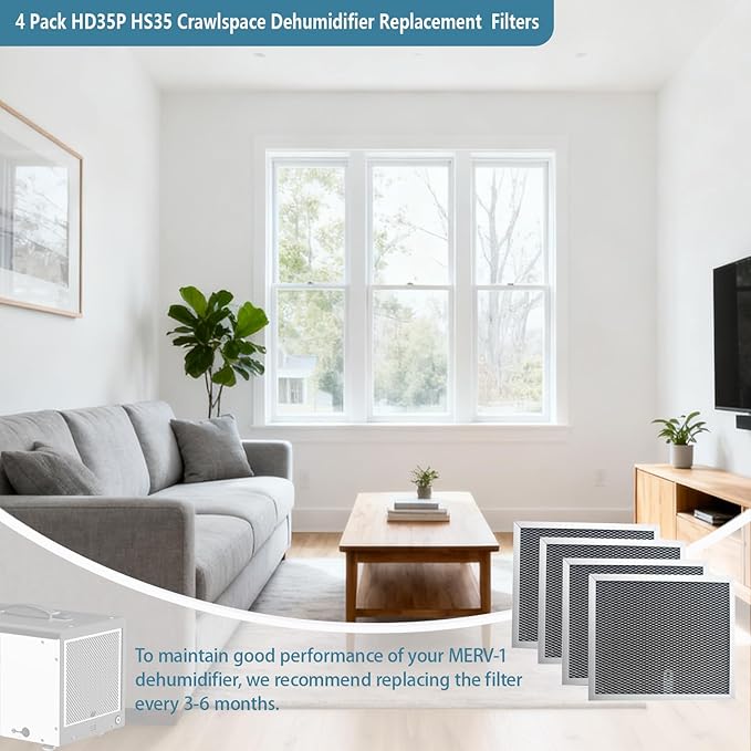HD35P Dehumidifier Filters Compatible with Sentinel HD35P HS35 Dehumidifiers Alorair Crawl Space Dehumidifiers MERV-1 Aluminium Filter 9.45 x 8 x 0.4 inches, 4 Pack