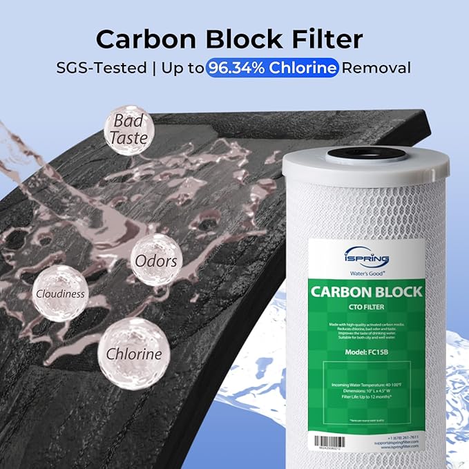 iSpring F3WGB31BPF Whole House Water Filter Replacement Pack, SGS-Tested, Remove up to 99% PFAS, Sediment, Chlorine, Taste & Odor, Up to 12 Months, 4.5” x 10”, Fits WGB31B-PF