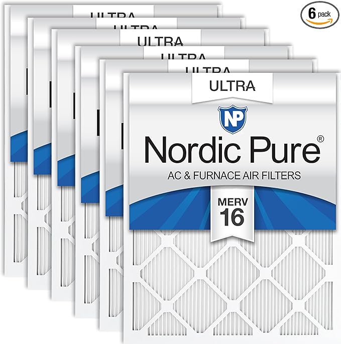 Nordic Pure 16x20x1 (Actual Size: 15 1/2 x 19 1/2 x 3/4) Pleated Ultra MERV 16 AC Furnace Air Filters–With 2.5X More Media for Allergy & Dust Relief, Max Efficiency & Low Airflow Resistance 6 Pack