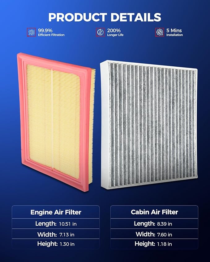 KAX Engine & Cabin Air Filter Kit, Replacement for Toyota RAV4 2013-2018, Camry 2012-2017, Avalon 2013-2018, Lexus LS460 2007-2017, ES300h, HS250h, LS600h, Replace# CA10677 CF10285