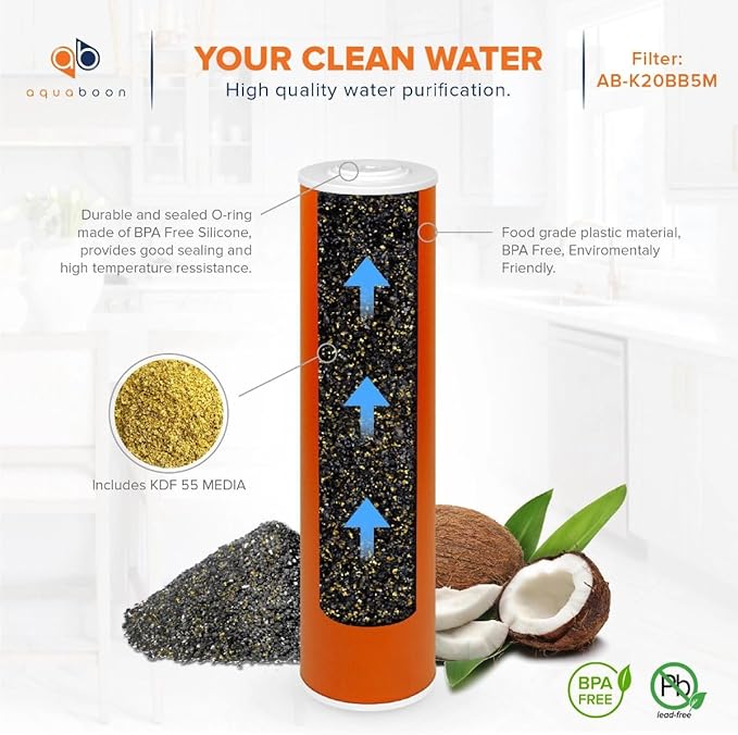 Aquaboon 5 Micron 20 x 4.5 Whole House Water Filter Replacement Cartridge KDF for 1-Stage Water Filtration System 1 Pack