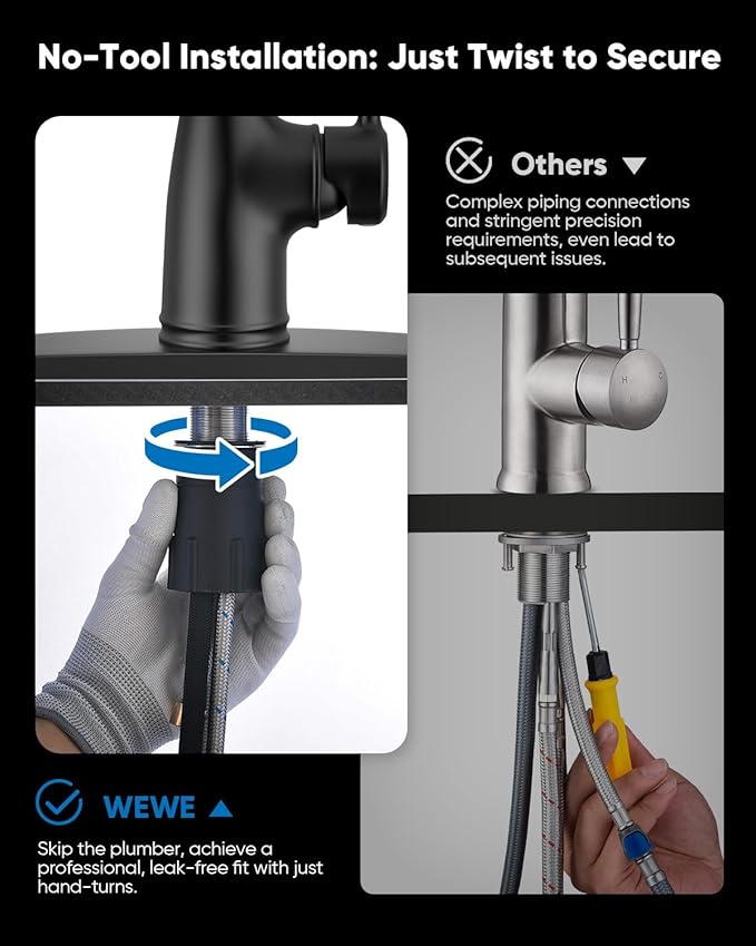 WEWE Vintage Kitchen Faucet with Pull Down Sprayer, Stainless Steel 1 or 3 Hole High Arc Single Handle Antique Sink Faucet for Classic Modern Ktichen, Matte Black Bar & Prep Sinks
