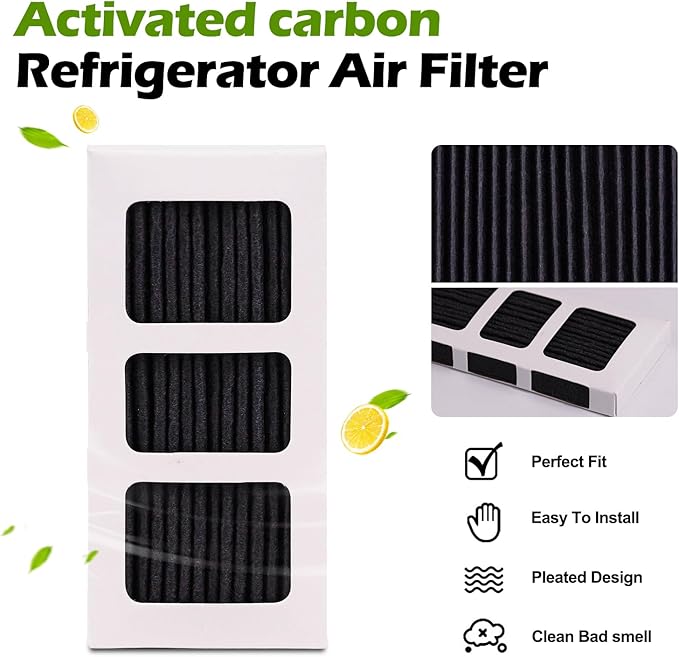 Refrigerator Air Filter Replacement for Frigidaire Pureair Ultra 2, Pureair Ultra ii, Electrolux 242047805, 5303918847, EAP12364179, Effective Filtration with Activated Carbon Filter (3 Pack)
