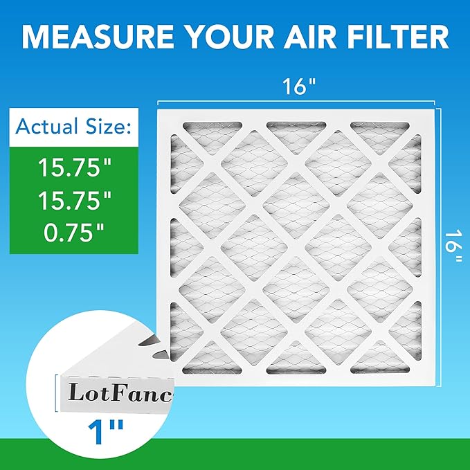 LotFancy 16x16x1 Air Filter MERV 8 6-Pack, Electrostatic Pleated Furnace & AC Filter, Captures Dust, Pet Hair, Pollen, Actual Size: 15.75"x15.75"x0.75"