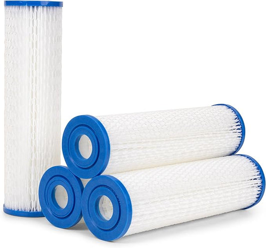 Cold Plunge Water Filter Cartridges, 50 Micron Sediment Filters for Ice Bath & Cold Plunge Tubs, Universal 10” x 2.5” Water Filter Replacements, Under Sink & Whole House Systems, 4-Pack