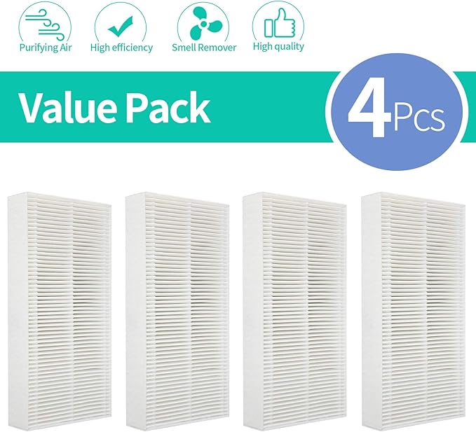 4 Pack Filter Replacement for HRF201B Compatible with Honeywell HHT270, HHT270W, HHT290 Series and Compatible with Febreze FRF102B Purifiers