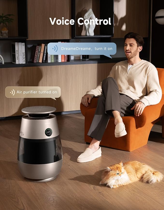 ‌Dreame Pet Air Purifier, 1346 ft² for Home Large Room, NeverChange 5.4-Year Filters for Odor Purification, 360° Visual Collection of Hair, ‌Pet-Friendly Design, APP & Voice Control, AP10-Gold