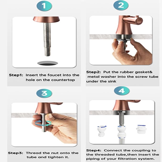 EKRTE Copper Drinking Water Purifier Faucet, Rose Gold Kitchen Bar Sink Drinking Water Purifier Faucet, Commercial Water Filtration Faucet for Under Sink Water Filter System,Brass RO Faucet in Copper