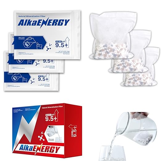 3-Pack Alkaline Water Filter Pouches|pH 9.5, Boosts Water pH, Adds Essential Minerals for Hydration & Wellness| for Jugs & Pitchers&Containers(150g/pack)