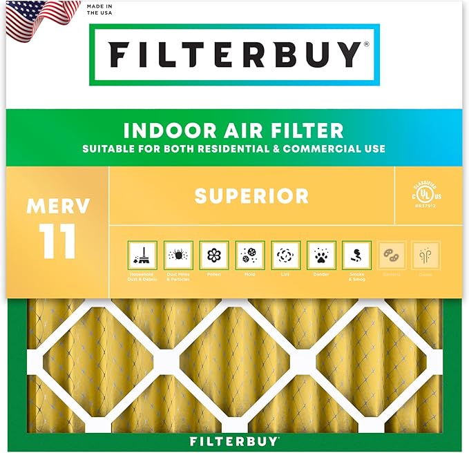 Filterbuy 20x20x2 Air Filter MERV 11 Superior Pet & Allergy Defense (1-Pack), Electrostatic Pleated HVAC AC Furnace Filters Replacement (Actual Size: 19.50 x 19.50 x 1.75)
