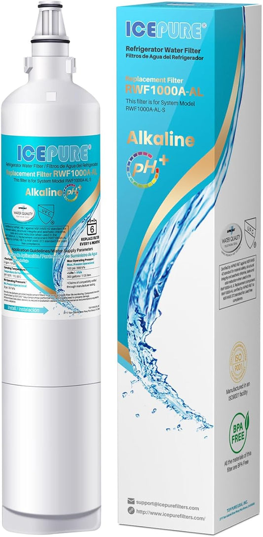 ICEPURE Alkaline 5231JA2006A Refrigerator Water Filter Replacement for LG LT600P, kenmore 9990, KENMORECLEAR 46-9990, FML-2, 5231JA2006B, WF300, R-9990, WFC2001, LSC27931ST, Enhances PH, 1Pack