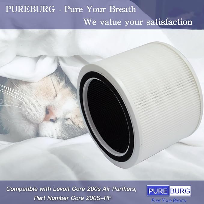 PUREBURG Core 200S-RF Replacement Filters Compatible with Levoit Core 200s Air Purifier,2-Pack H13 HEPA 4-Stage Filtration Activated carbon Air Clean Dust VOCs Odor
