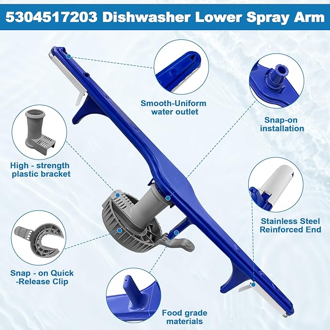1545680 5304517203 Dishwasher Lower Spray Arm Assembly with 5304518968 Support & 5304506518 Trap Drain Filter Compatible with Frigidaire Kenmore 154568001 154414101 154568002 154250901 PS12585623