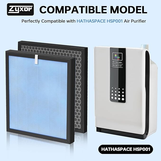 HSP001 Filter Replacements Compatible with HATHASPACE HSP001 Smart Air Purifiers, 4-in-2 Filtration Filter and Activated Carbon Pre-filter, 3 Pack
