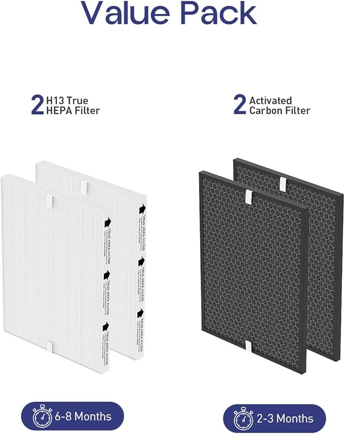116130 Replacement Filter H Compatible with Winix 5500-2 Plasmawave Air Puri-Fier and Models Am80, Include 2 True HEPA Filter H and 2 Activated Carbon Pre-Filters
