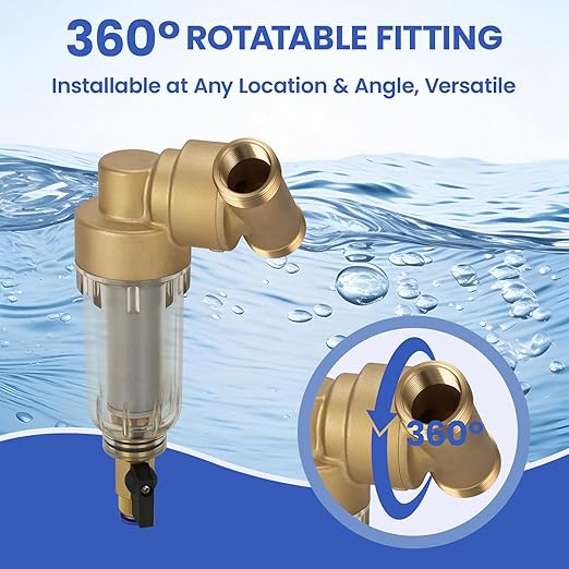 Solimeta 360° Mountable Spin Down Sediment Water Filter with Two 3/4" Push-to-Connect Fittings, 50 & 100 Micron