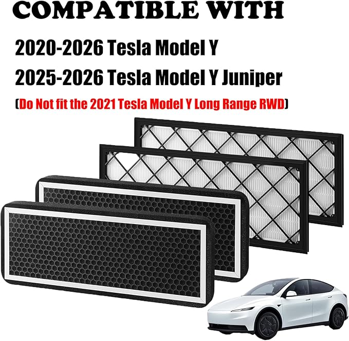 Intake Cabin Air Filters Compatible with 2020-2026 Tesla Model Y External Front Trunk Air Intake Filters 2025 2026 Juniper Intake Cabin Air Filtration 1658375-00-A 1658376-00-A 165837500A 165837600A