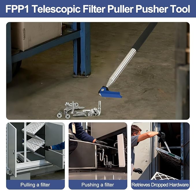 FPP-1 FPP1 Telescopic Filter Puller Pusher Tool with Magnet for HVAC Maintenance, Extends 12 Inches to 7 Feet, Heavy-Duty HVAC Air Filter Tool for Technicians and DIY Homeowners