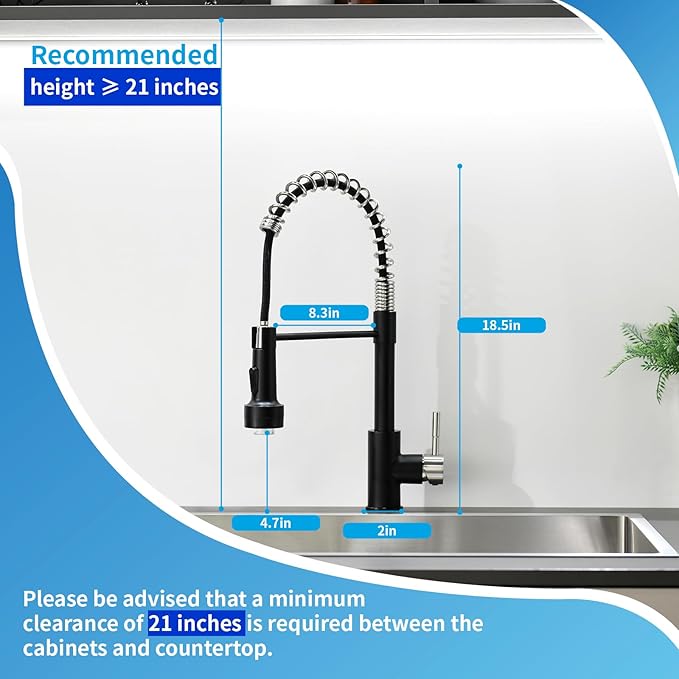 GIMILI Kitchen Faucet with Pull Down Sprayer Single Hole Stainless Steel LED Faucet, Suitable for Farmhouses, RV, Laundry Room, Outdoor, and Campers. Llave para fregadero de cocina Nickel and Black