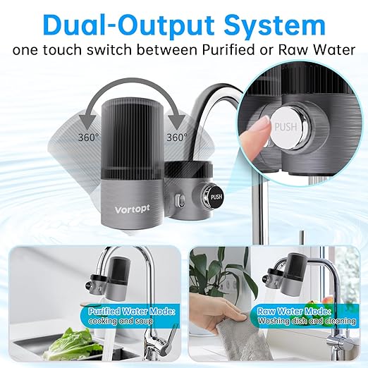 Vortopt Advanced Sink Faucet Filter,360° Rotary Faucet Water Purifier,NSF Certified Level 5 Filtration,Compatible with 99% of Faucets,T6-CTO-Black.