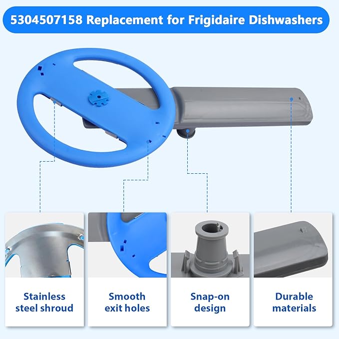 5304507158 Dishwasher Lower Spray Arm Assembly Replacement for Frigidaire with 5304518968 Spray Arm Support & 5304506518 Drain Trap Filter, Replaces AP6036393 154821902 154821903 5304498139