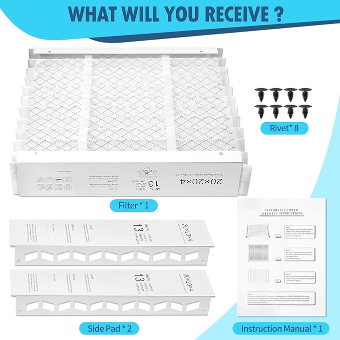 DerBlue 2PACK 20x20x4 MERV 13 Furnace Filter Replacement Compatible with Honeywell FC100A1011 Pleated HVAC,Foldable Design for Easy Installation & Space-Saving(Actual Size: 19.94 x 19.75 x 4.38 In)