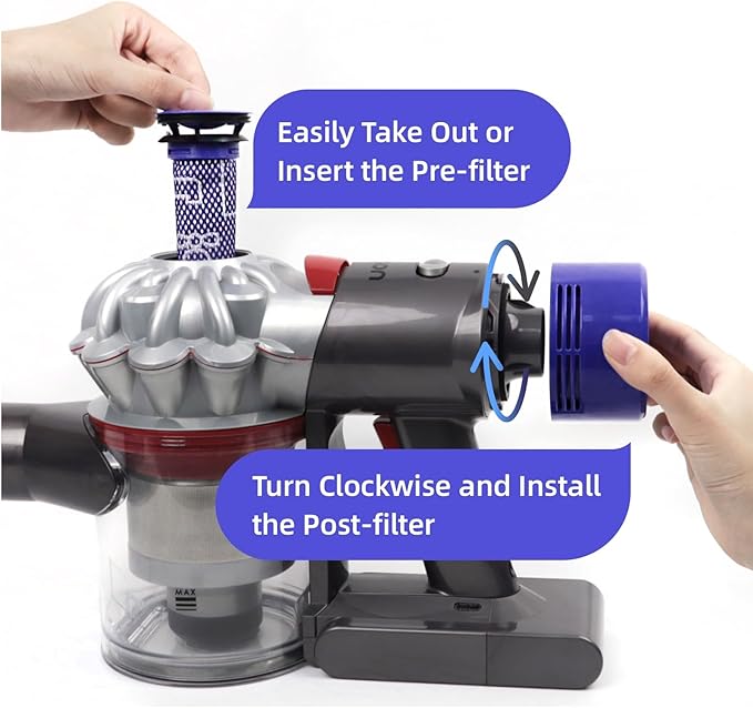 4 Pack Vacuum Filter Replacement Kit for Dyson V7, V8 Animal, V8 Absolute, SV10, SV11 Cordless Vacuum Cleaners, 2 Pre Filter, 2 Post Filter, Replaces part No. 965661-01 & 967478-01 Huxowni