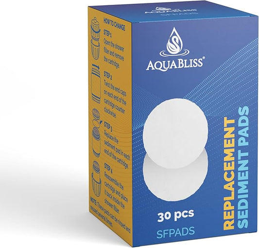 AquaBliss Shower Filter Sediment Pads - Protect your Skin & Hair from Rust, Dust, Sand and other impurities in your water. Compatible with SF400 & SF500-30-Pack