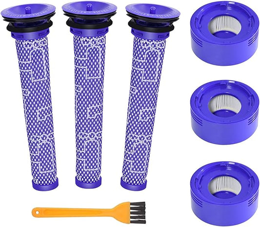 6 Pack Vacuum Filter Replacement for D-yson V8 Filter, D-yson V7 Filter, V8 Animal, V8 Absolute & SV10 Cordless Vacuum Cleaners, 3 Pre Filters and 3 Post Filters, Part No 965661, 967478-01