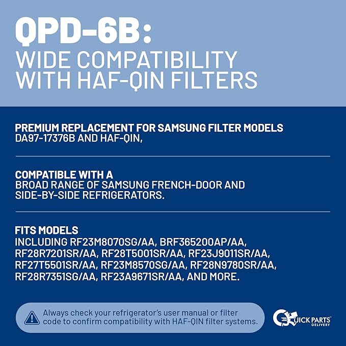 QPD 6B Refrigerator Water Filter Replacement for Samsung DA97-17376B, HAF-QIN – Compatible with Samsung RF23M8070SG/AA, BRF365200AP/AA – NSF Certified, Chlorine Reduction – (3-Pack)