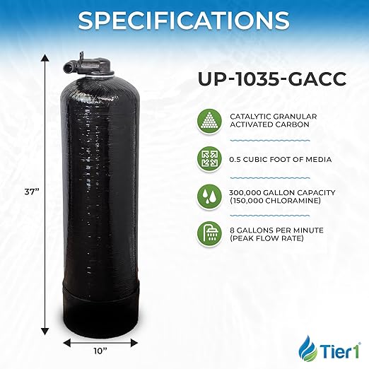 Tier1 Whole House Chloramine Filter | 300,000 Gallon Capacity | Pre-Filled Carbon Tank with 0.5 Cubic Foot of Premium Catalytic Granular Activated Carbon | Home Water Filtration System