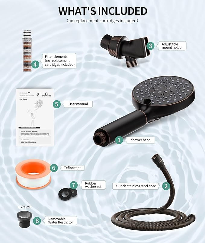 SR SUN RISE Filtered Shower Head with Handheld High Pressure 9 Spray Mode Showerhead Detachable Shower Head Water Softener Filters Beads for Hard Water Remove Chlorine 4 Filters ORB