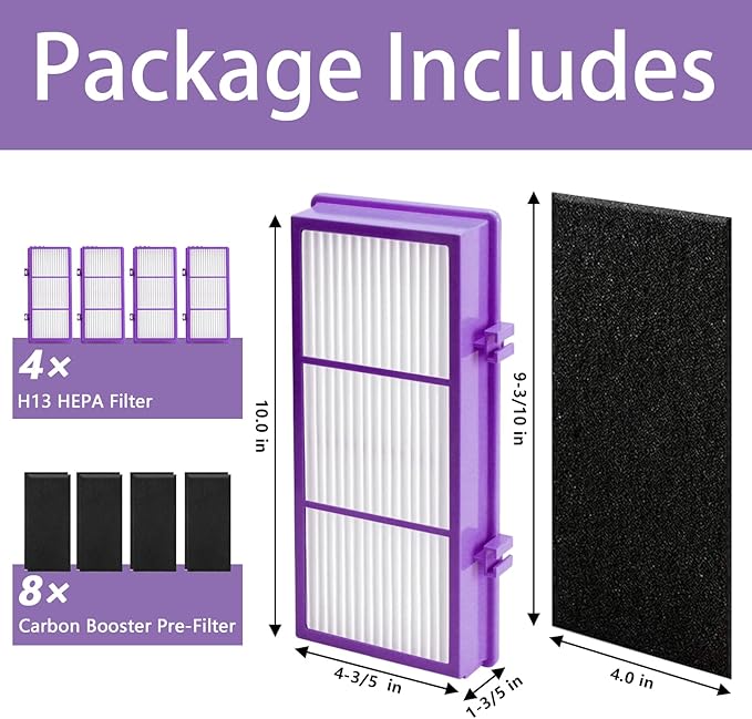 HAPF300AP Performance Plus Filter Replacement for Holmes AER1 Aller-gen Remover Filter for HAPF300AP-U4 and HAP242-NU, Funmit 4 Filters & 8 Activated Carbon Pre-Filters, Purple