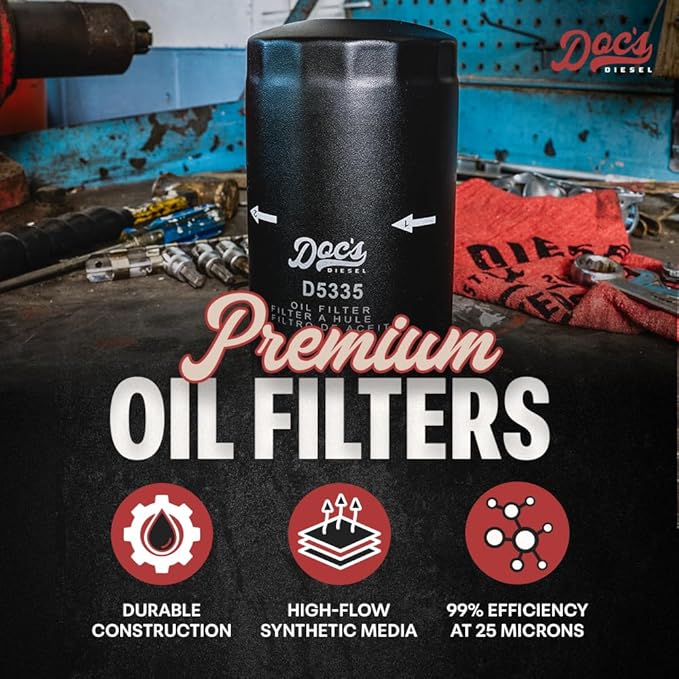 Doc's Diesel Oil Filter D5335 | Compatible with 1989-2024 RAM 6.7L Cummins 2500, 3500, 4500, 5500, RAM 5.9L Cummins 2500, 3500, 4500, 5500 1989-2007.5 | Replaces 05083285AA