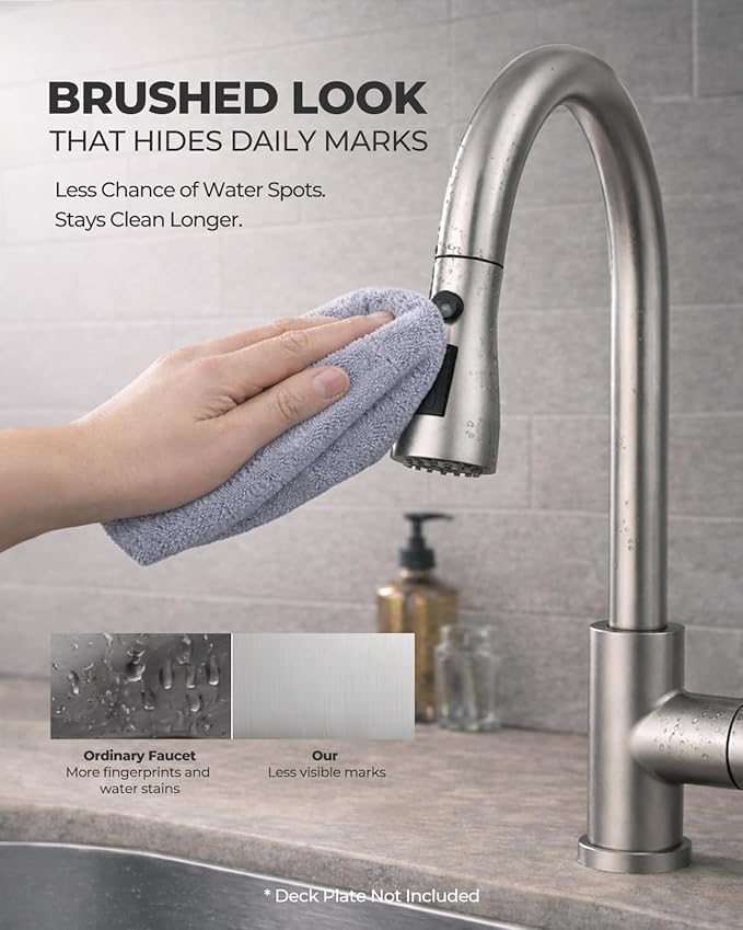 WEWE Kitchen Faucets with Pull Down Sprayer, Leak-Proof Stainless Steel Lead-Free Single Handle 1 Hole for Family Kitchen Commercial Camper Laundry Rv Bar, Brushed Nickel Bar Sink Faucet