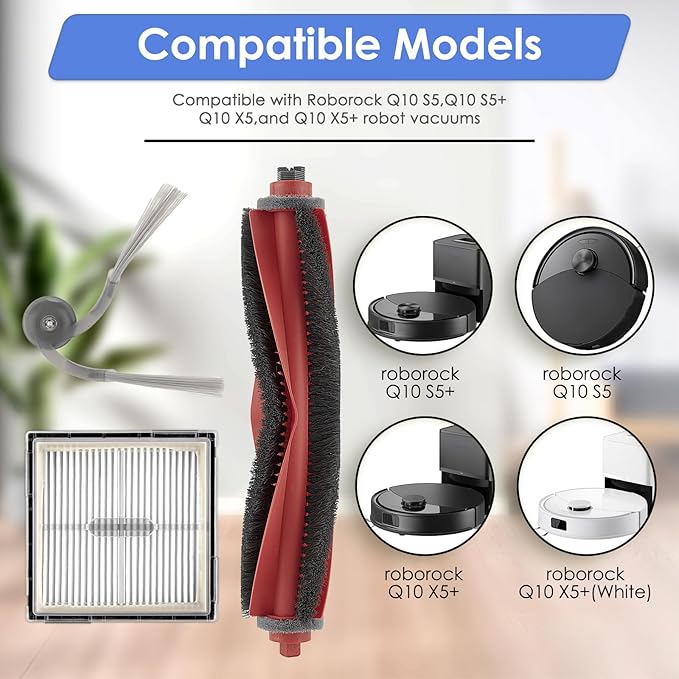 (7 Pack) Q10 S5/ S5+ Replacement Parts Compatible with Roborock Q10 X5/ X5+ Robot Vacuum Cleaner, 1 Roller Brush, 4 Side Brushes, 2 HEPA Filters, Accessories Kit