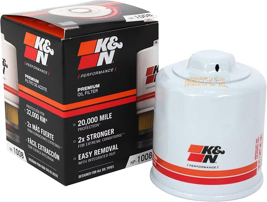 K&N Premium Oil Filter: 20,000 Mile Engine Protection with Wrench Off Nut: Compatible with Select 1990-2023 INFINITI/MAZDA/NISSAN/SUBARU Vehicle Models (See Description for Select Models), HP-1008