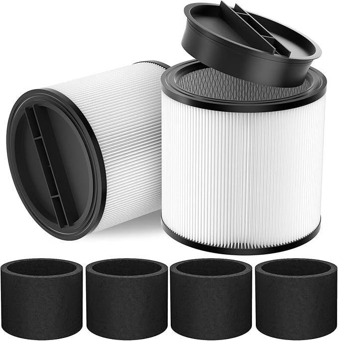 Extolife Replacement Filter Compatible with Shop-Vac 90350 90304 90333 Replacement fits most Wet/Dry Vacuum 5 Gallon and above, 2 pcs 90304 filters with caps and 4pcs 90585 foam filters