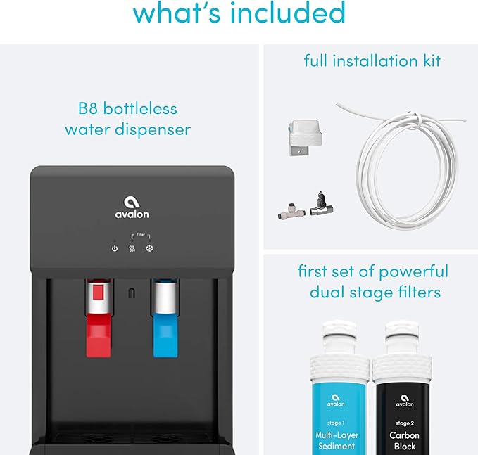 Avalon B8BLK Countertop Touchless Bottleless Water Cooler-2 Stage Water Filters and Installation Kit Included, NSF Certified, UL Approved, Black
